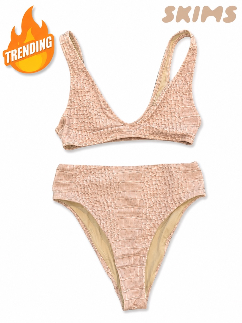 NWT - SKIMS Set - Signature Swim - Dune Crocodile Print - Small